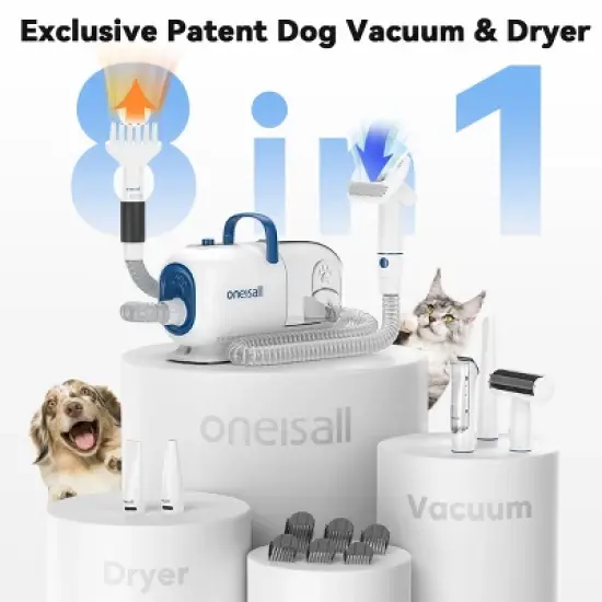 Oneisall BM1 8-in-1 Dog Grooming Kit - Vacuum, Dryer & Clippers w/ Adjustable Speed & Temp image {1}