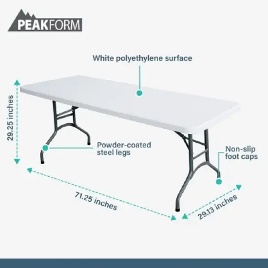 Peakform Multipurpose Banquet Table Lightweight Folding Durable Desk with Secure Base for Indoor and Outdoor Events, 6 Foot, White image {2}