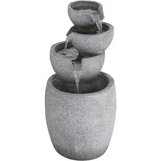 Four Bowls 32" High Large Zen Modern Indoor Outdoor Decor Gray Faux Stone Floor Fountain with Light LED Cascading Outside Garden image {6}