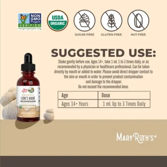 MaryRuth's Lion's Mane Drops, Org, 1 oz image {2}