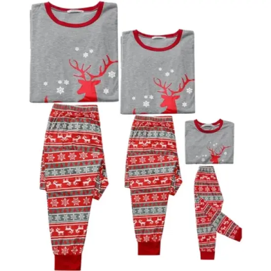 cheibear Christmas Deer Print Long Sleeve Tee with Pants Loungewear Family Pajama Sets image {2}