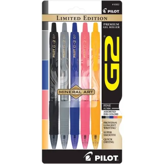 Pilot 5pk G2 Mineral Art Collection Gel Pens Fine Point 0.7mm Multicolored Inks image {6}