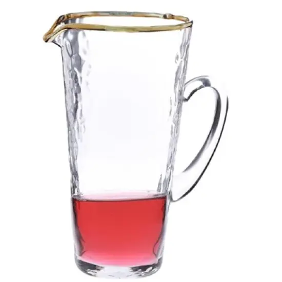 Classic Touch Pebble Glass Pitcher with Gold Rim with Handle image {1}