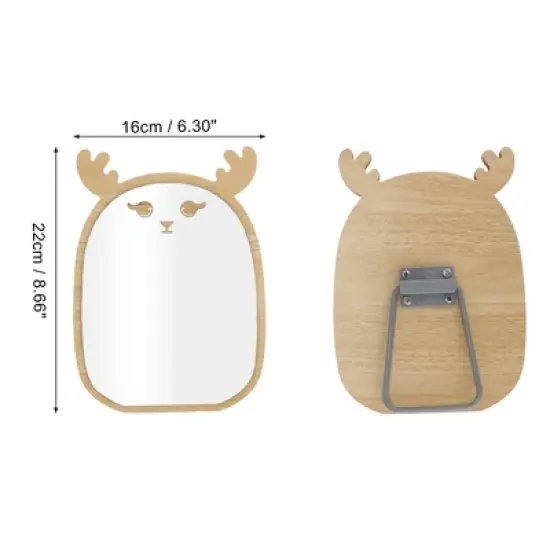 Unique Bargains Large Cartoon Deers Desktop Cosmetic Mirror Wood Color 1 Pc image {1}