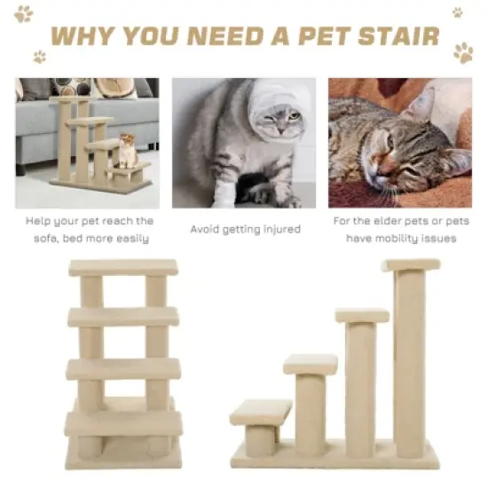 Chery Life 25" 4-Step Multi-Level Carpeted Cat Scratching Post Pet Stairs, Beige image {3}