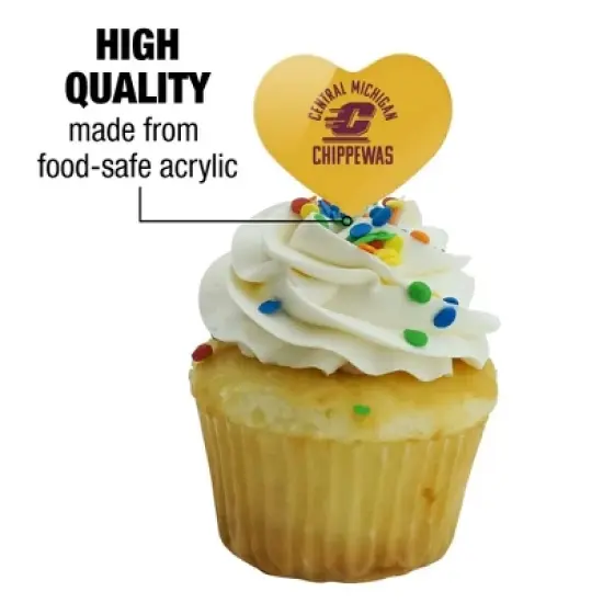 NCAA Central Michigan University Chippewas Heart Love Cupcake Picks Toppers Decoration Set of 6 image {2}