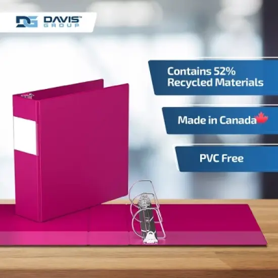 Premium Economy 3" Angle D Ring Binder 6pk Pink: Davis Group, Hard Cover, 625 Sheet Capacity, 2 Pockets, Polypropylene image {6}