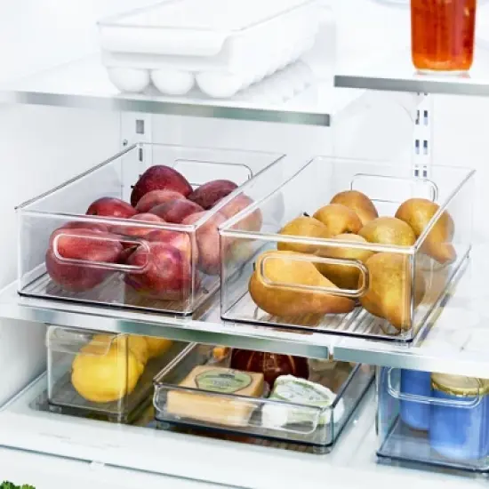 iDesign Plastic Stackable Fridge Bin with Handles, Set of 6, Clear, Made in USA image {4}