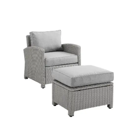 Bradenton 2pc Outdoor Wicker Arm Chair & Ottoman Set - Crosley image {3}