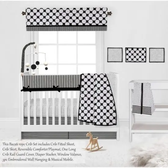 Bacati - Dots Stripes Black/White 10 pc Crib Bedding Set with Long Rail Guard Cover image {4}