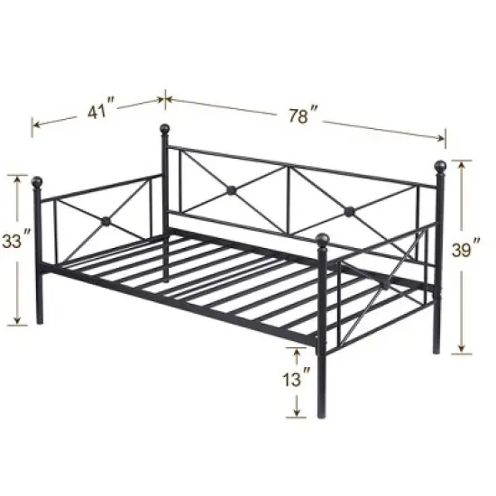 VECELO Metal Daybed with Headboard Heavy-duty Slats Support Sofa Bed Platform Mattress Foundation, Easy Assembly image {3}