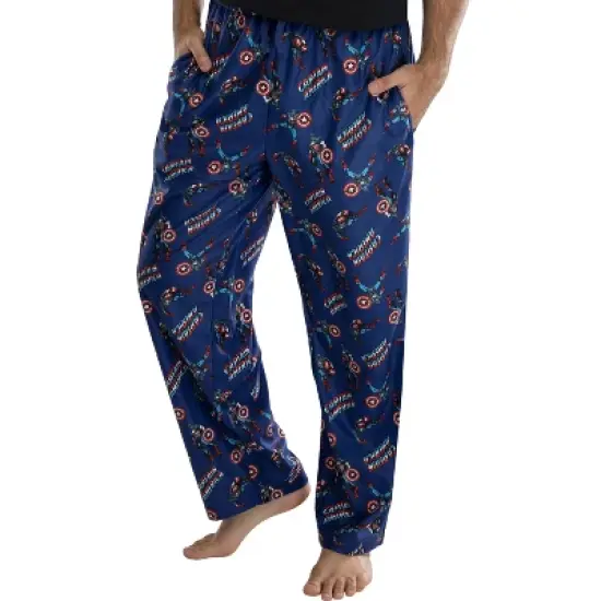 Marvel Men's Captain America Retro Allover Print Loungewear Pajama Pants Blue image {3}