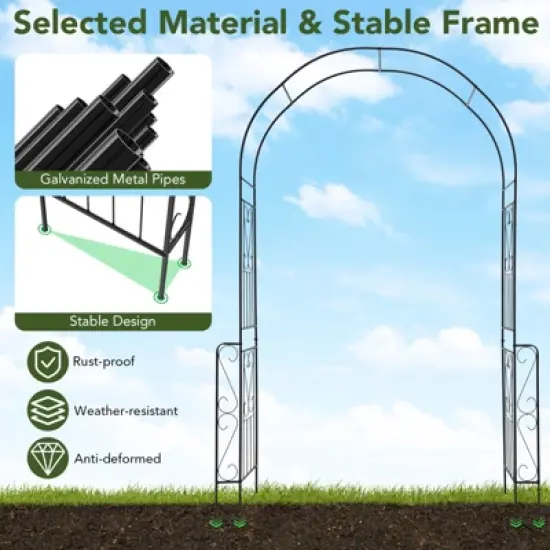 Tangkula Garden Arch Arbor Trellis 7.9 FT Metal Pergola Arbor w/ Elegant Pattern & Arc Top Design Galvanized Metal Pipes image {5}