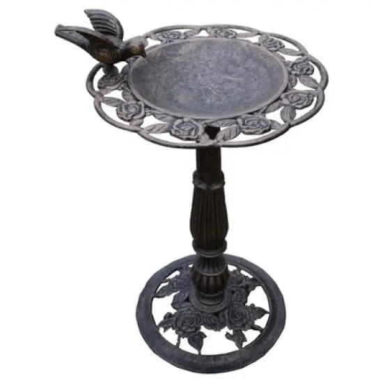 28" Rose BirdBath - Antique Bronze - Oakland Living: Cast Aluminum, Maintenance Free, Freestanding image {7}