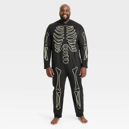 Men's Glow-In-The-Dark Skeleton Halloween Matching Family Union Suit - Hyde & EEK! Boutique&trade; Black image {5}
