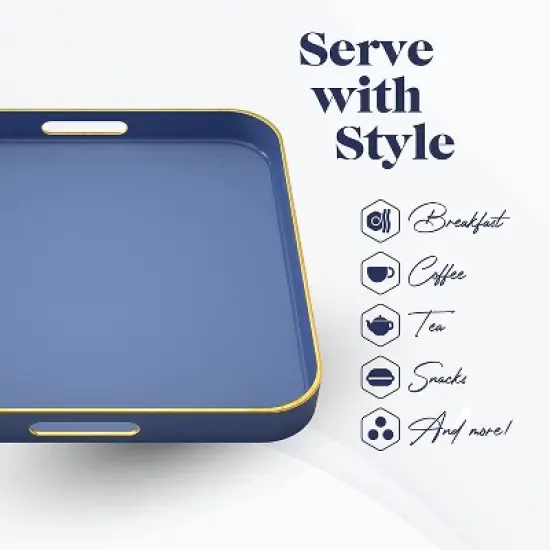American Atelier Blue Square Large Tray with Gold Trimming & Handles image {4}
