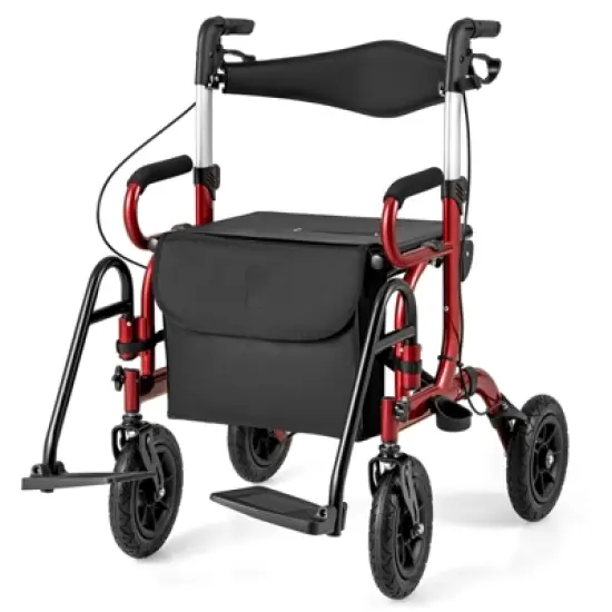 Costway 2-in-1 Rollator Walker for Seniors with Seat 9" Pneumatic Tires for All Terrain Black/Red/Navy image {12}