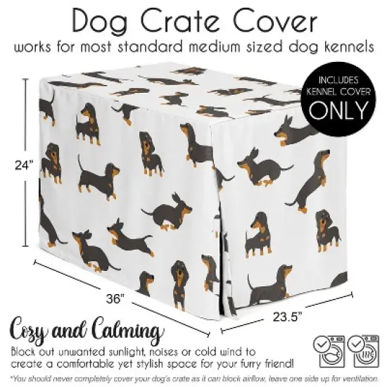 Sweet Jojo Designs Boy, Girl, Unisex/Gender Neutral Dog Crate Kennel Cover 36in. Dachshund Cartoon Puppy Black and Tan image {4}