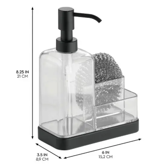 iDESIGN Forma Plastic Soap & Sponge Sink Organizer Caddy Clear/Matte Black: Stainless Steel, Hand Wash, Kitchen Storage image {3}
