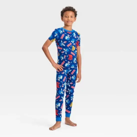 Boys' Sonic the Hedgehog 4pc Let's Roll Cotton Pajama Set - Blue image {1}