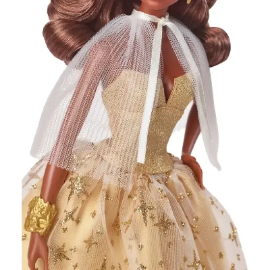 Barbie 13" Signature 2023 Holiday Collector Doll with Golden Gown and Dark Brown Hair image {5}