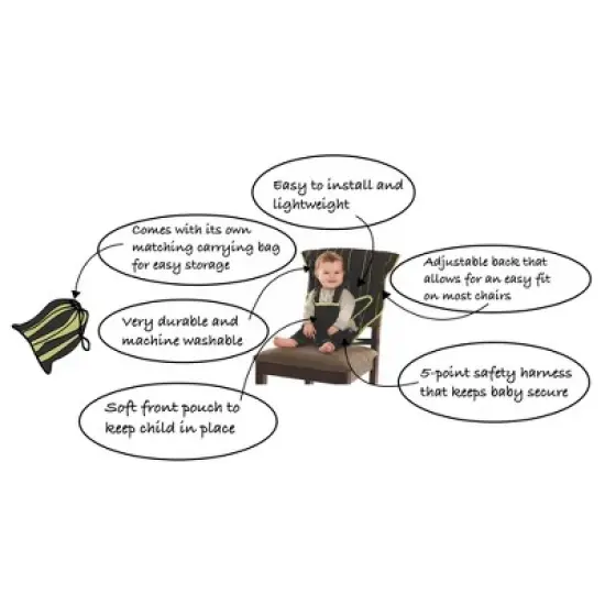 CozyBaby Portable Easy Seat Washable Travel Cloth High Chair Baby Seat with Secure Reinforced Safety Harness and Travel Bag, Gray image {4}