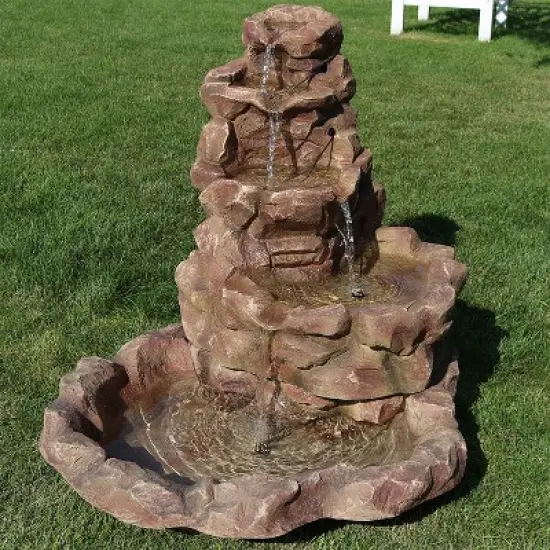 Sunnydaze 41"H Electric Fiberglass Stone Springs Outdoor Water Fountain with LED Lights image {1}
