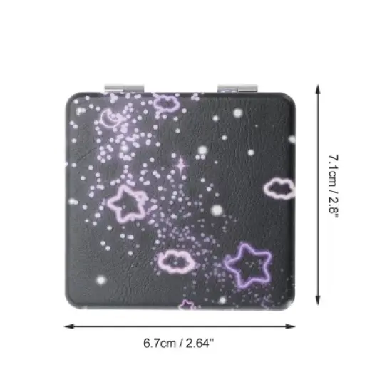 Unique Bargains Women Square Shape Handheld Mirror for Travel Black Purple 1 Pc image {1}