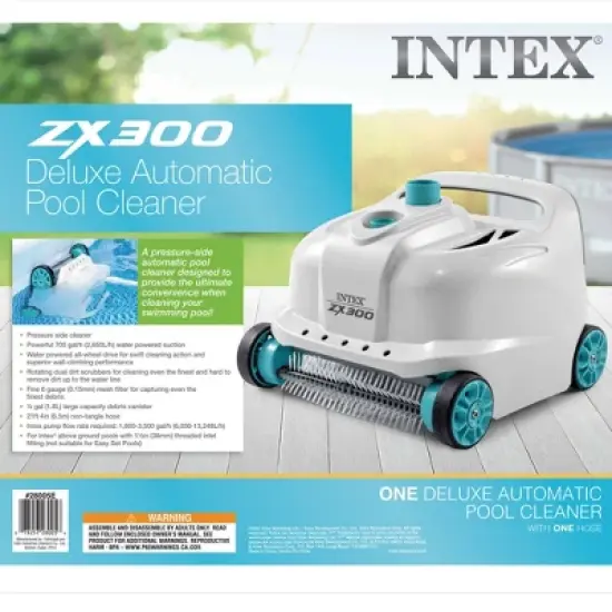 Intex 28005E	 Deluxe ZX300 Automatic Pool Cleaner, 700 GPH, Pressure Side, Above Ground Swimming Pool Floor/Wall Cleaner Robot Vacuum w/ 21 Foot Hose image {4}