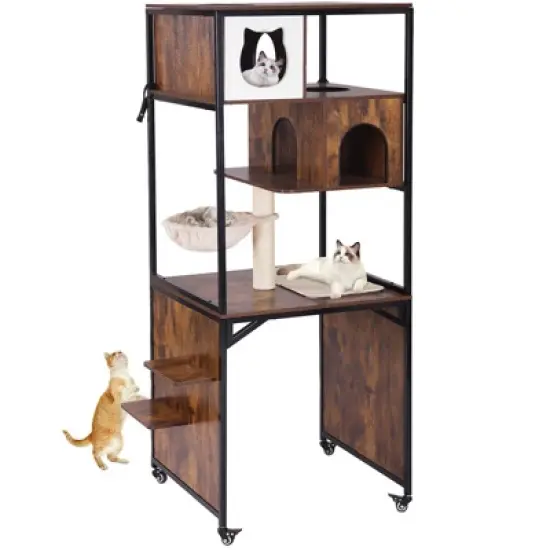 Aivituvin Wooden Cat Litter Box Enclosure| Metal Frame Cat House-AIR7015 image {6}