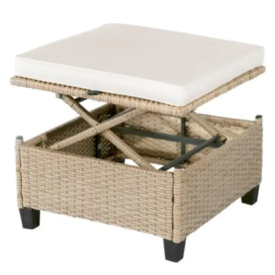 FIONECA 4-Piece UV-Proof Resin Wicker Patio Sofa Set with Retractable Canopy, Cushions & Lift-Top Table, Beige Outdoor Furniture image {11}