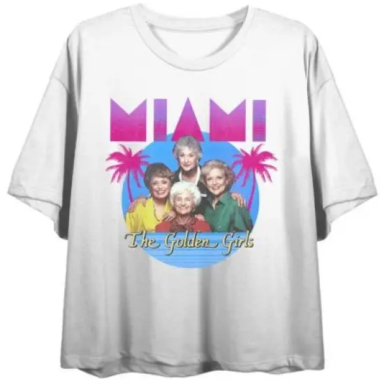 Golden Girls Go To Miami Juniors White Graphic Crop Tee image {4}