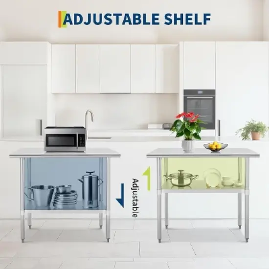 Acekool Stainless Steel Prep Table with Adjustable Shelf, 2-Tier NSF Workbench, Extra Strength Storage Rack for Kitchen Restaurant image {2}