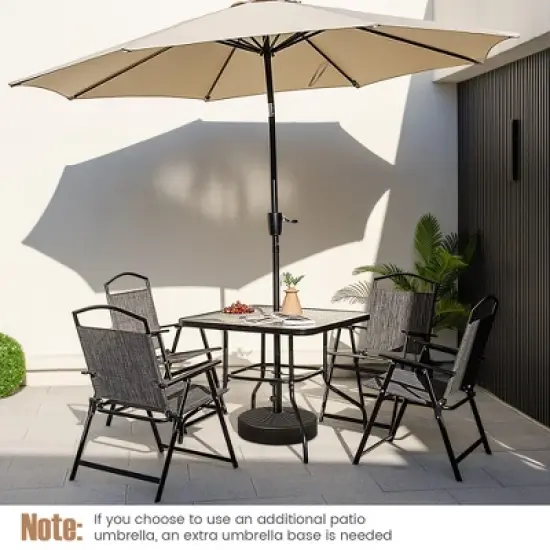 Costway 34 Inch Outdoor Dining Table Square Tempered Glass Table with 1.5" Umbrella Hole image {5}