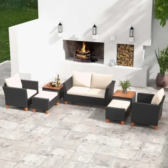 Costway 7 PCS Patio Furniture Set with Loveseat Armchairs Ottomans & Storage Table image {10}