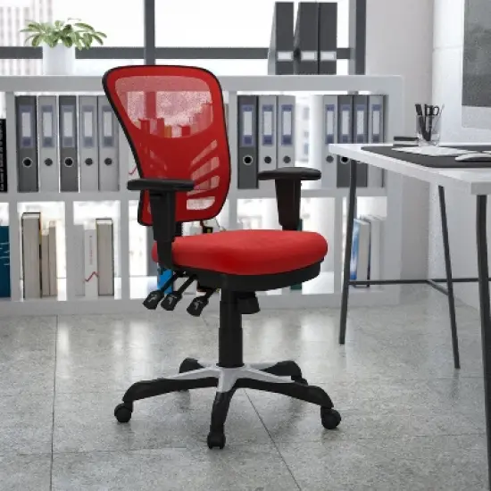 Emma and Oliver Mid-Back Mesh Triple Paddle Swivel Ergonomic Office Chair with Adjustable Arms image {1}