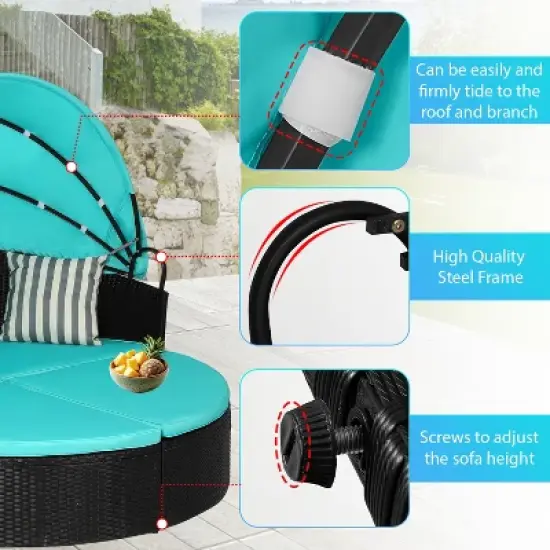 BestMassage Round Wicker Patio Daybed for Backyard Porch Patio or Poolside image {5}
