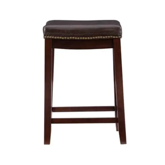 Claridge Leather Saddle Counter Height Barstool - Linon image {2}