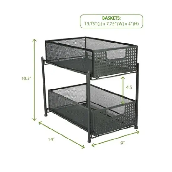 Mind Reader Metal Mesh Heavy Duty Organizer [2 TIER] Slide Out Basket Drawer For Kitchen, Bathroom, Office Desk (BLACK) image {6}