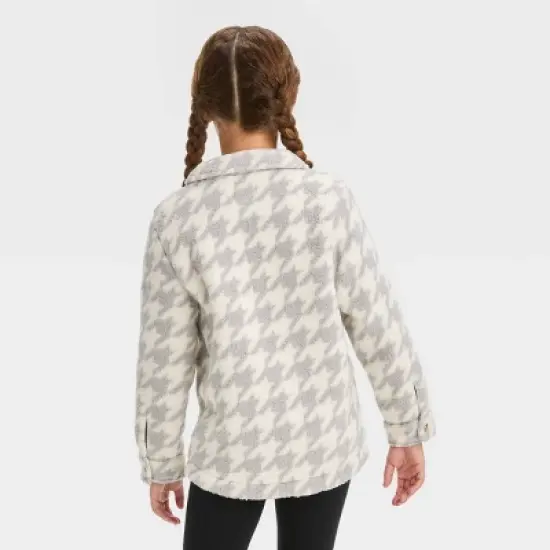 Girls' Button-Down 'Houndstooth' Shacket- Cat & Jack&trade; Gray/Cream image {1}