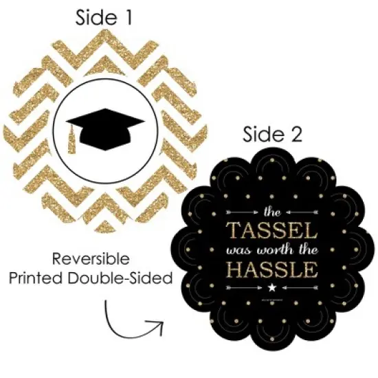 Big Dot of Happiness Tassel Worth The Hassle - Gold - Graduation Party Round Table Decorations - Paper Chargers - Place Setting For 12 image {2}