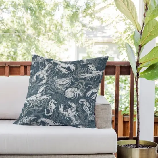 26"x26" Deny Designs D'Annick Lobster & Friends Outdoor Throw Pillow: Abstract Design, Polyester Fill, Square Shape image {1}