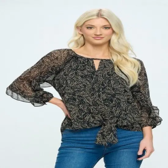 WEST K Women's Gia Tie Front Ruffle Blouse image {1}