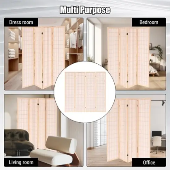 Wooden Room Divider Wall 3 Panel with Holes,5.6FT Tall Room Divider with Shelves,Folding Privacy Screens 67 in for Room Separation Home Office Bedroom image {2}