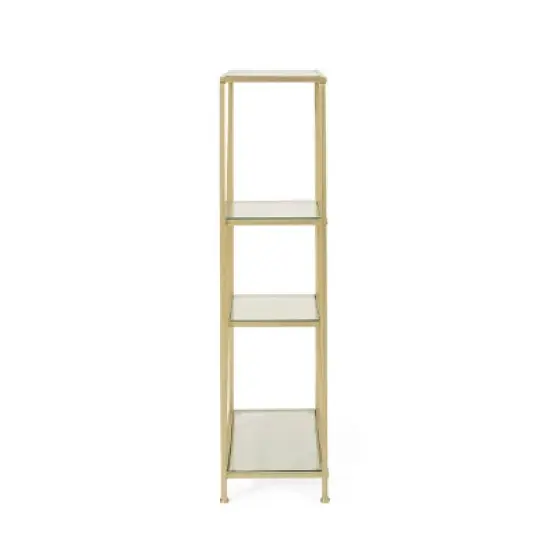 Kokesh Modern Glam Tempered Glass 3 Shelf Asymmetrical Bookcase Gold - Christopher Knight Home image {2}