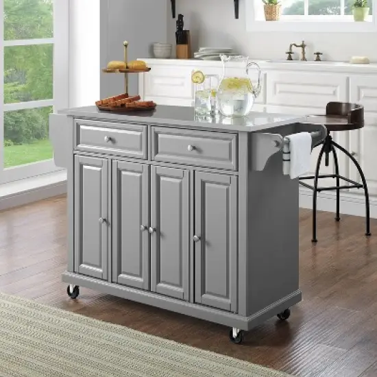 Stainless Steel Top Kitchen Cart/Island Vintage Gray - Crosley image {7}