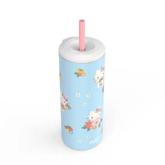 Zak Designs 16 fl oz Stainless Steel Vacuum Insulated Hello Kitty Straw Tumbler: Kids Portable Drinkware, Dishwasher-Safe image {2}