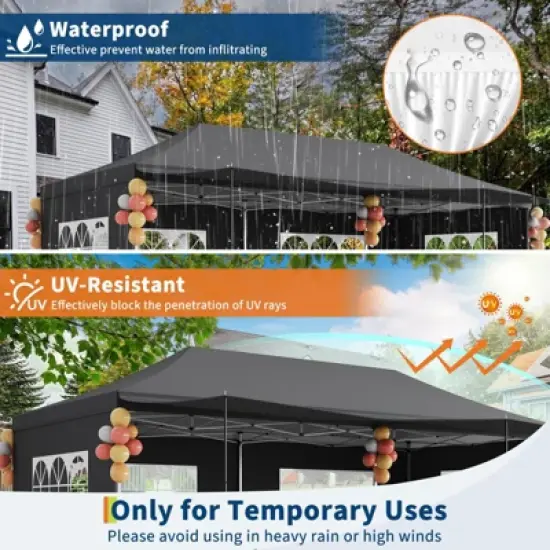 10x20 Pop Up Canopy Tent, Heavy Duty Commercial Easy Up Canopy with Removable Sidewalls, Awning & Roller Bag for Outdoor, Parties, Garden Gazebo Tent image {3}