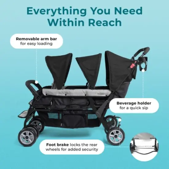 Gaggle by Foundations Compass 3 Seat Stroller, Lightweight Tandem Triple Stroller, Easy Fold, Black image {2}