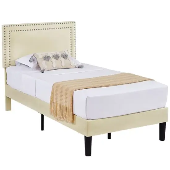 VECELO Velvet Upholstered Platform Bed Frame with Adjustable Headboard, Sturdy Wood Slats & Metal Support, No Box Spring Needed, Twin/Full/Queen Size image {15}